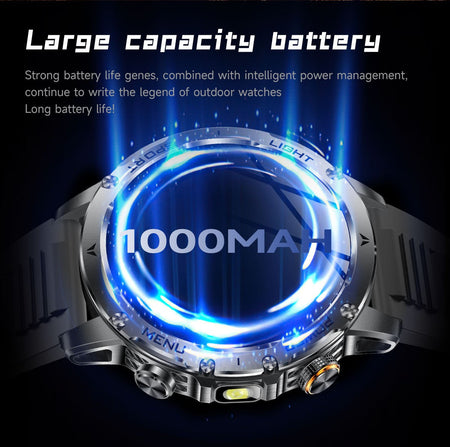 2025 New Military Smart Watch 1000Mah Battery Fitness Tracking 10ATM Waterproof Tactics Sport Flashlight call Bracelet For Men