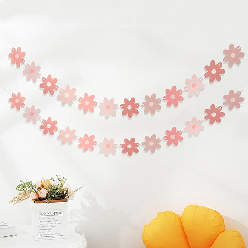 Daisy Flower Paper Banner Hat Cake Toppers Kids Girl Birthday Daisy Theme Party Decorations Hanging Bunting Garland Supplies