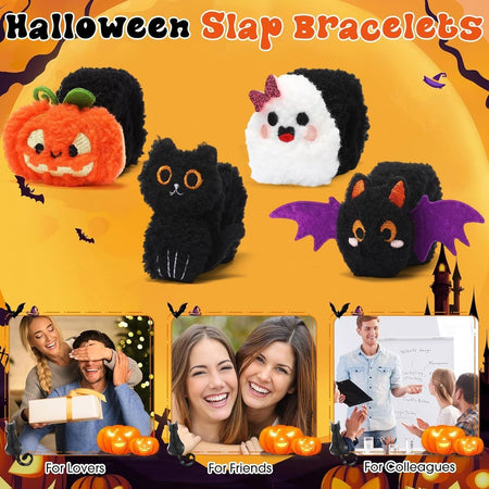 12-48Pcs Halloween Stuffed Slap Bracelets Ghost Plush Trick or Treat Gift Bag Fillers Halloween Party Favors Classroom Prizes