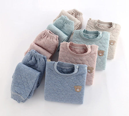 Winter Kids Pajamas For Baby Children Thermal Underwear Clothes Suit Three Layers Thick Cotton Toddler Boys Girls Sleepwear Set