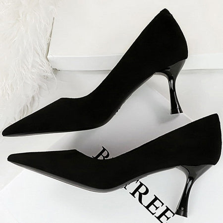 Autumn Simple Elegant 10cm 7cm High Heels Stiletto Womens Shoes Pointed Black Etiquette Professional Single Shoes Wedding Shoes
