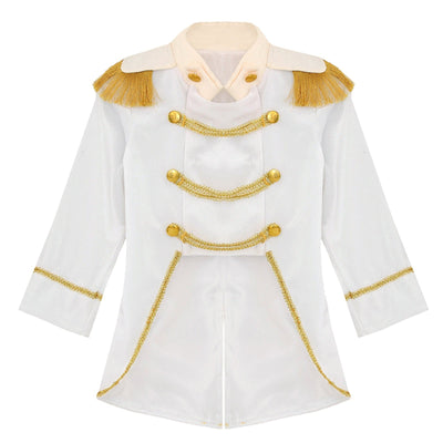 Little Boys Prince Cosplay Costume Long Sleeve Gold Fringe Braiding Velvet Tuxedo Tailcoat Royal Court Cosplay Jacket Dress Up