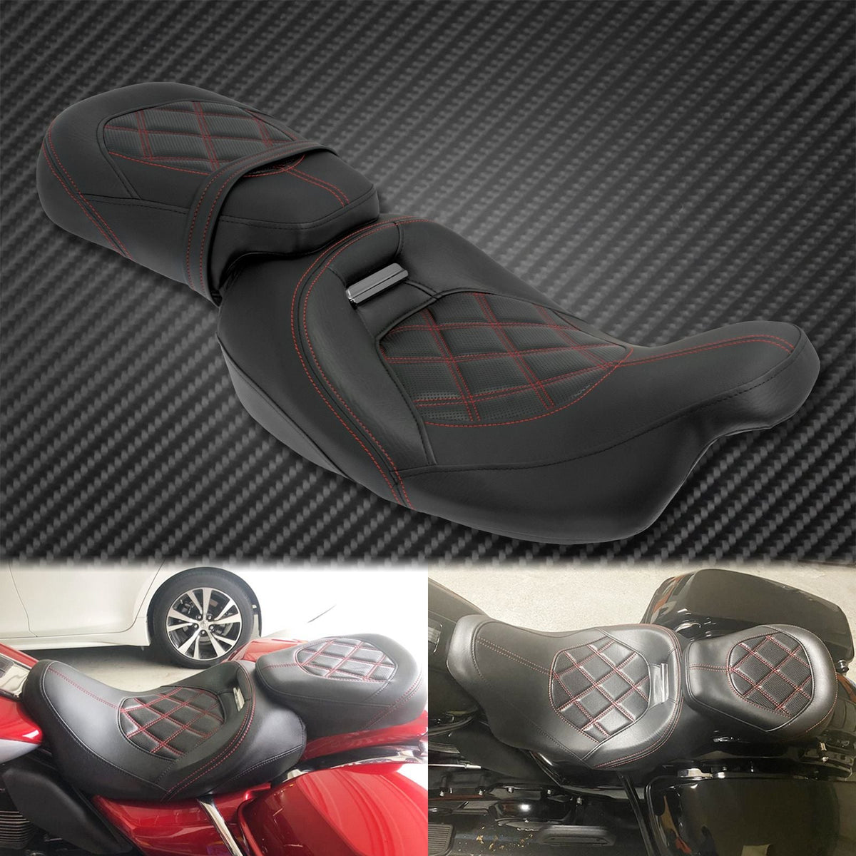 Motorcycle Two Up Seat Black Front Rear Driver Passenger Seat For Harley Touring Road King Street Electra Road Glide 2009-2024