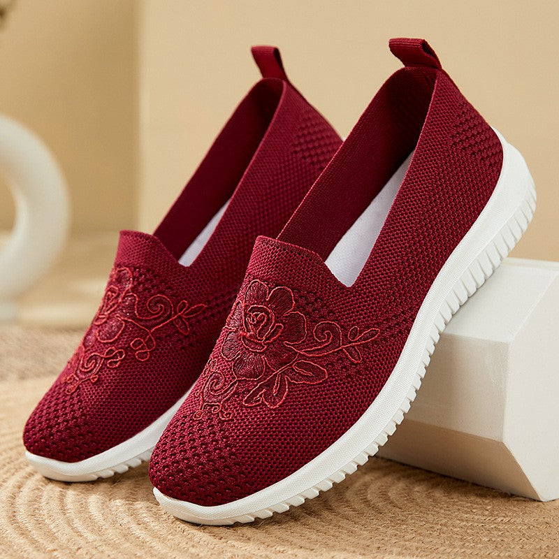 Women's Fashion Vulcanised Trainers 2025 Round Toe Breathable Flower Mesh Casual Flat Slip-On Women's Casual Vulcanised Shoes