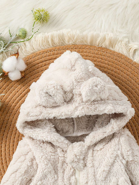Baby Boys Cute Winter 2024 Long Sleeve Hooded Fashion Plush Jumpsuit For Streetwear Warm Clothes