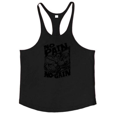NO PAIN NO GAIN Print Gym Fitness T-Shirt Mens Bodybuilding Sport Sleeveless Vests Cotton Breathable Y-back Suspenders Tank Tops