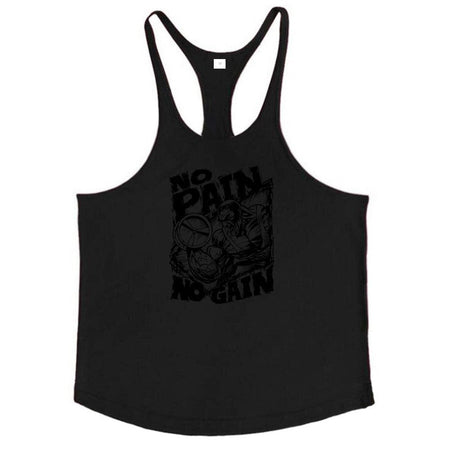 NO PAIN NO GAIN Print Gym Fitness T-Shirt Mens Bodybuilding Sport Sleeveless Vests Cotton Breathable Y-back Suspenders Tank Tops