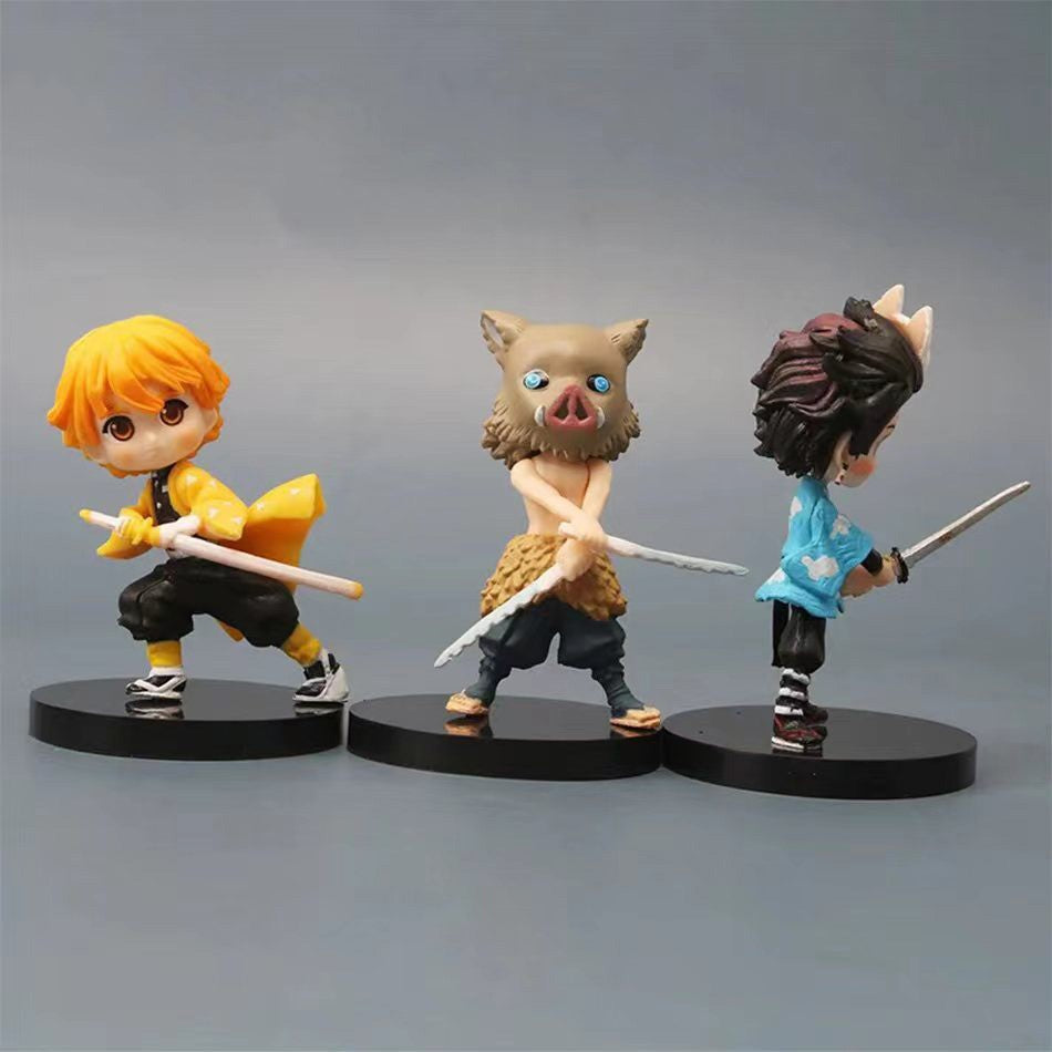 6pcs Anime Demon Slayer Figure Nezuko Tanjirou Zenitsu Inosuke Kyoujurou Giyuu Kawaii Qposket Figural PVC Model Toy Collect Gift