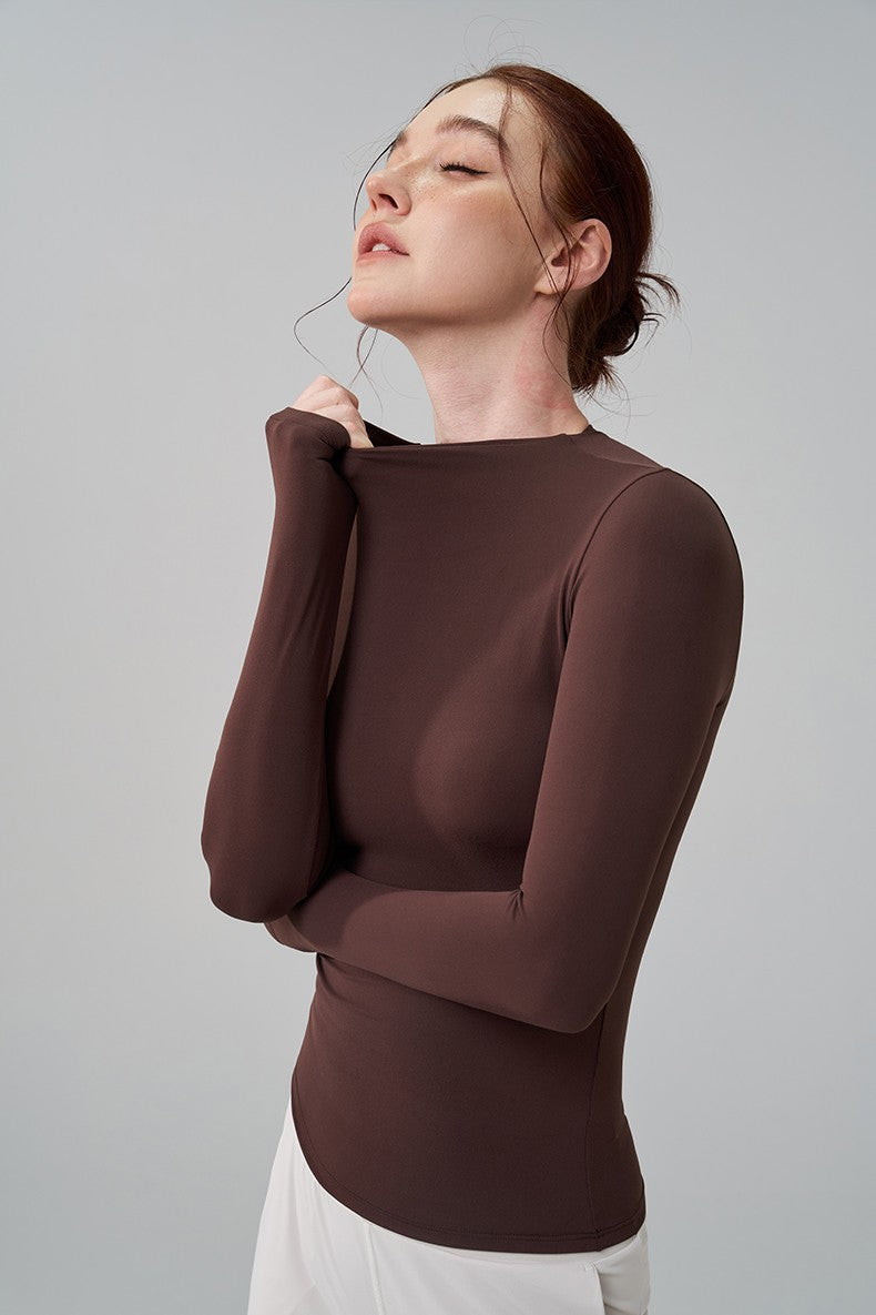 SOISOU 5 Colors Half-High Collar Slim Fit Yoga Top Women's Pilates Pullover Sports Long Sleeve High Elastic Fitness T Shirt