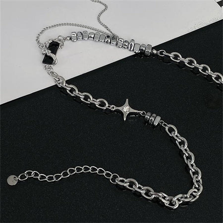 Titanium Steel Black Star Necklace For Men Women Trend Cross Pendant Collar Sweater Chain Hip Hop Kpop Jewelry Male Accessories