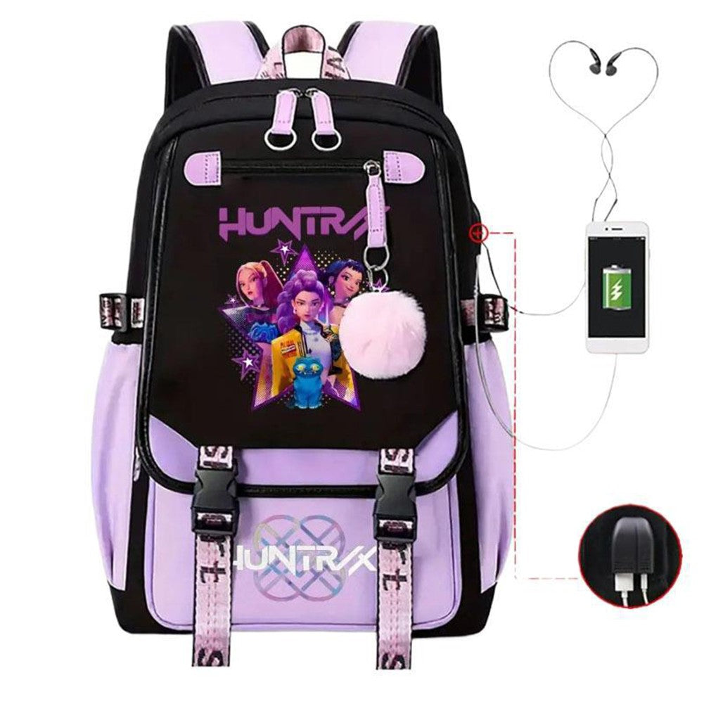 KPop Anime Movie Backpack for Demon Hunters Teenager Kawaii School Bookbag USB Charging Large Capacity Travel Slayer Rucksack