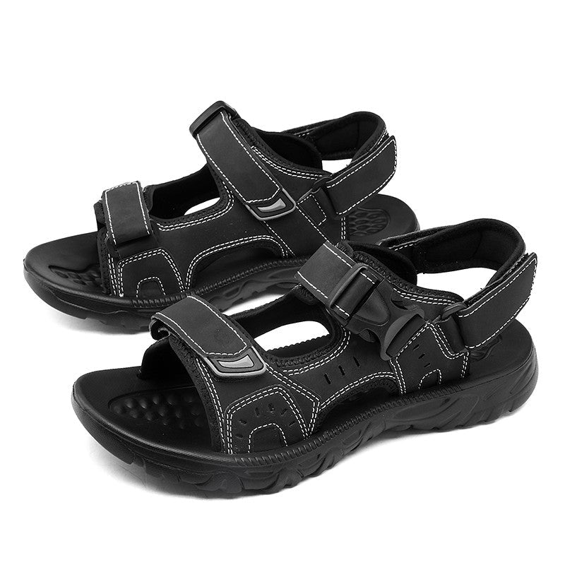 Summer Men Sandals PU Leather Lightweight Open Toe Flat Mens Casual Shoes Outdoor Walking Sandals for Men Beach Shoes Size 39-46