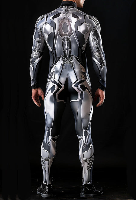 CyberPunk Futuristic Mechanical Armour Jumpsuit Cool Fighter Cosplay Bodysuit Steampunk Costume Halloween Party Shows Men Zentai