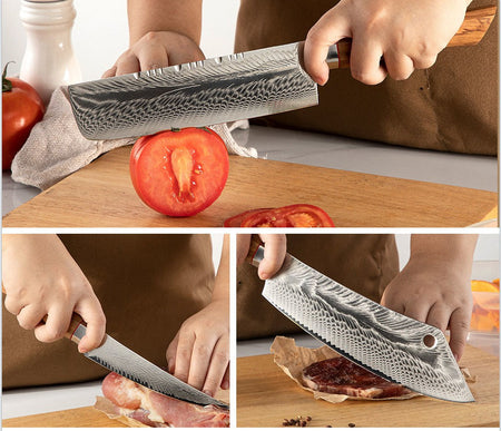 67-LAY Damascus Kitchen chef knife Set,Japanese Santoku Nakiri Knife Utility Knife Boning Knife,Cooking knife Olive wood HD