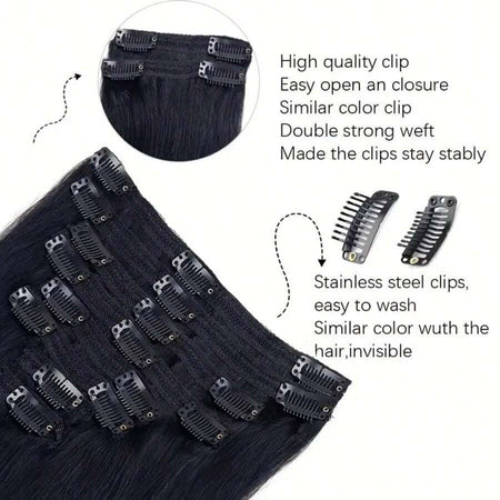24 Inch 250 % Density Clip In Hair Extensions Real Human Remy Black For Women Invisible Natural Straight Seamless 8pcs 100g