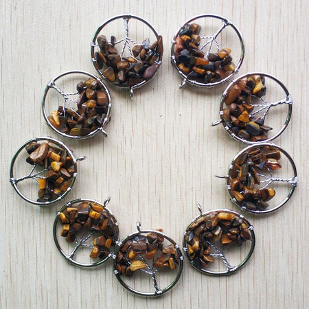 Natural Amethysts Roses Quartz Stone Handmade Wire Wrapped Tree of Life Pendants 30mm for Jewelry Marking Wholesale 12pcs/lot