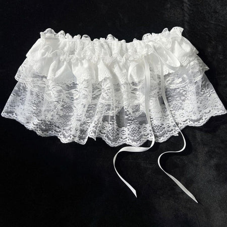 Korean Ins Unique Lace Layered Gauze Skirts Lace Trim A-Line Short Cloth Mini Waist Skirts Harajuku Girl's White Skirts Y2K