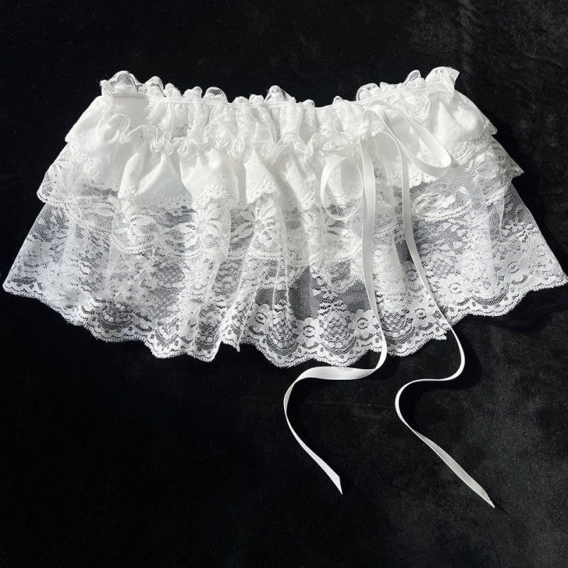 Korean Ins Unique Lace Layered Gauze Skirts Lace Trim A-Line Short Cloth Mini Waist Skirts Harajuku Girl's White Skirts Y2K