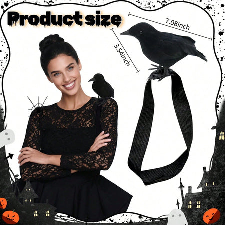 Halloween Realistic Crow Statue Shoulder Strap Style for Halloween Party Indoor Outdoor House Garden Decoration Christmas Party