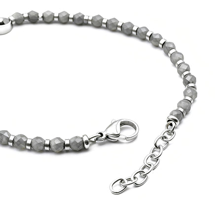 Runda Men's Bracelet with Black Iron Ore Anchor Pendant Stainless Steel Adjustable 22cm Fashion Charm Bead Jewelry