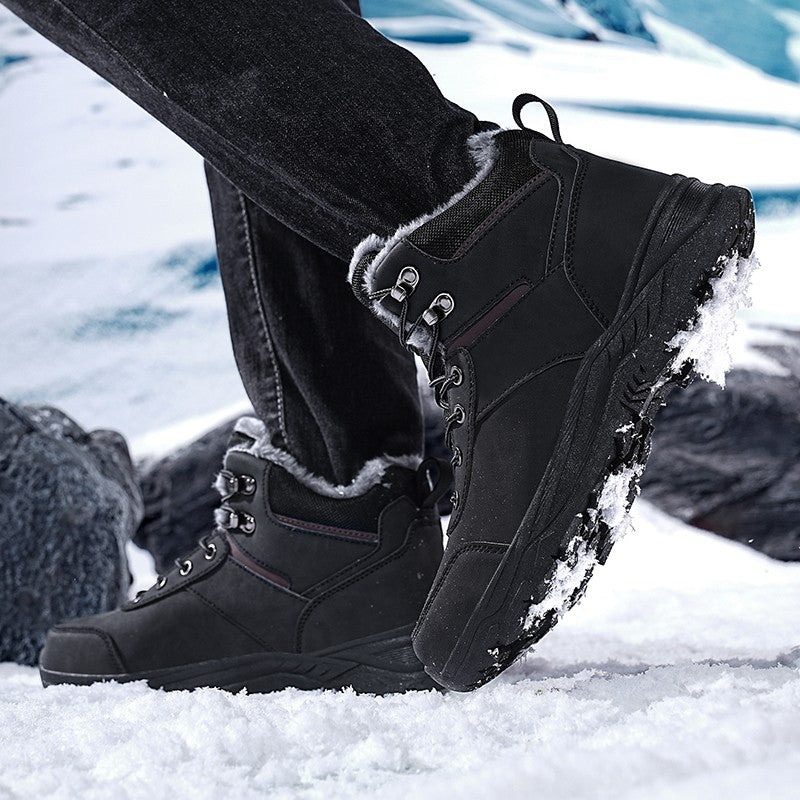 New Autumn and Winter High-Top Thick-Soled Fleece-Lined Men's Snow Boots, Outdoor Hiking Shoes, Hunting Boots, Hiking Boots