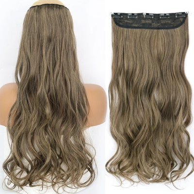 Long Straight Hairstyle 5 Clip Natural Hair Extension Synthetic Fiber Heat-Resistant Hairpiece 22"32" Black Brown Blonde