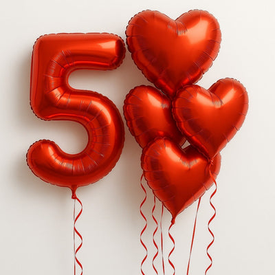 6Pcs/Set 32in Red Foil Number and 18in Heart Balloons Valentine's Day Birthday Christmas Party Decorations Anniversary Halloween