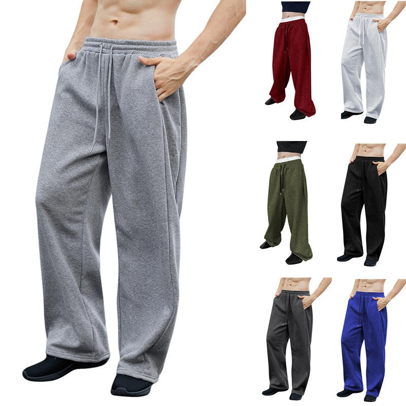 2025 wide leg sweatpants men's sweatpants waist drawstring straight leg loose pants straight leg sports pants