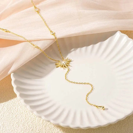 Stainless Steel Y-Shaped Pendant Necklace for Women Girls Elegant Fashion Cubic Zirconia Long Tassel Dangle Choker Jewelry Gifts