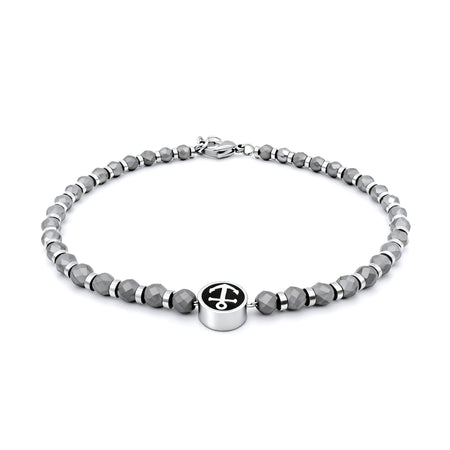 Runda Men's Bracelet with Black Iron Ore Anchor Pendant Stainless Steel Adjustable 22cm Fashion Charm Bead Jewelry