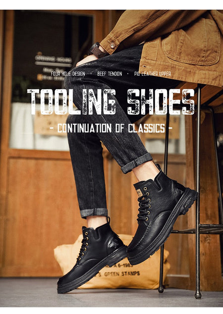 Hot Sale Brown Men's Boots Comfort Outdoor Men Motorcycle Boots Casual Lace-Up Ankle Boots Man Platform Boots botas para hombre