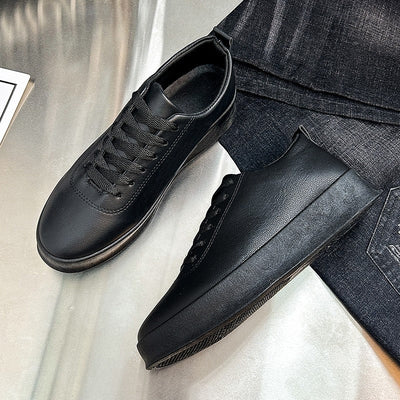 Fashion Thick Sole Black White Soft Men Leather Shoes Platform Men Casual Board Shoes Walking Sport Shoes Lightweight Work Shoes