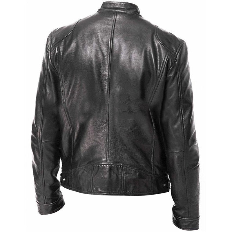 Mens Stand Collar Leather Jacket Coats Male Anti-wind Motorcycle Zipper Jackets Winter Men Outdoor Sport Streetwear Jacket Men