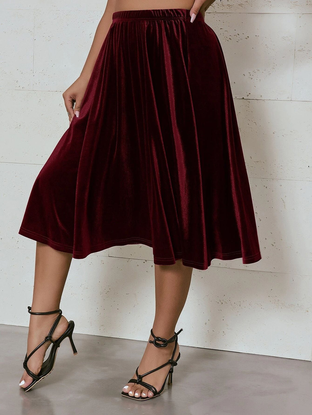 Plus Size High Elastic Waist Velvet Skirt Women Solid Black Spring Autumn Midi Party Skirt A-line Flare Skirt Large Size 6XL 7XL