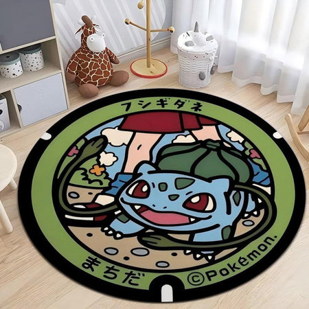 MINISO Japanese Anime Pokemon Round Rugs Non-Slip Floor Mat for Home Living Room Bedroom Circle Rug Washable Round Carpet Decor