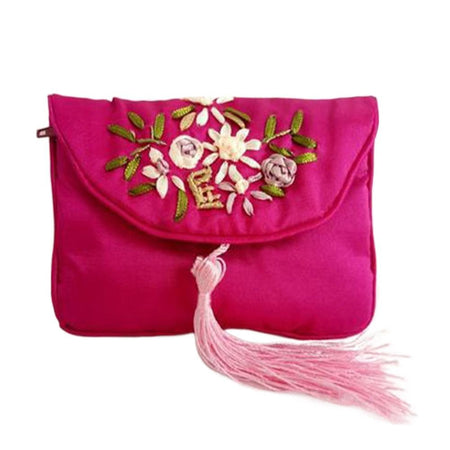 Retro Embroidered Flower Women Tassels Handbags Elegant Handmade Ethnic Style National Small Bag Card Storage Zipper Coin Purse