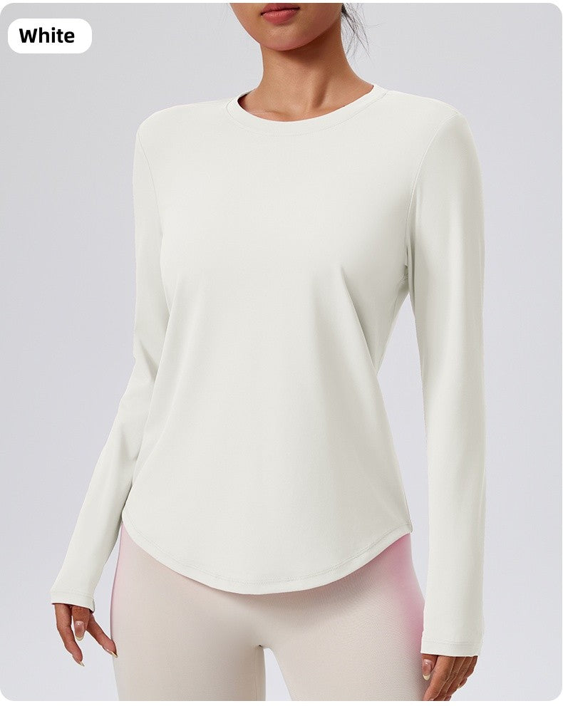 Naked Spring and Autumn Round Neck Fitness Yoga Clothing, Slimming and Slimming Base, Sports Top, Pilates Long Sleeve, Female