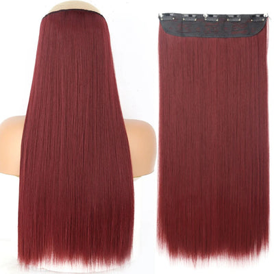 Long Straight Hairstyle 5 Clip Natural Hair Extension Synthetic Fiber Heat-Resistant Hairpiece 22"32" Black Brown Blonde