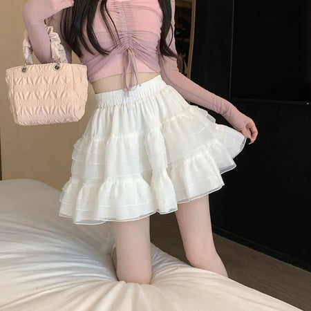 Plus Size New Style Pure Desire Aesthetic Mini Dress Net Yarn Fairy Puff Skirt High-Waisted Slimming Lace Cake A- Line Skirt ...