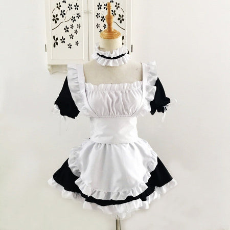 Cute Japanese Maid Outfit Sweet Lolita Cosplay Costume Black White Uniform Full Set Gothic Lace Party Halloween Stage Wear