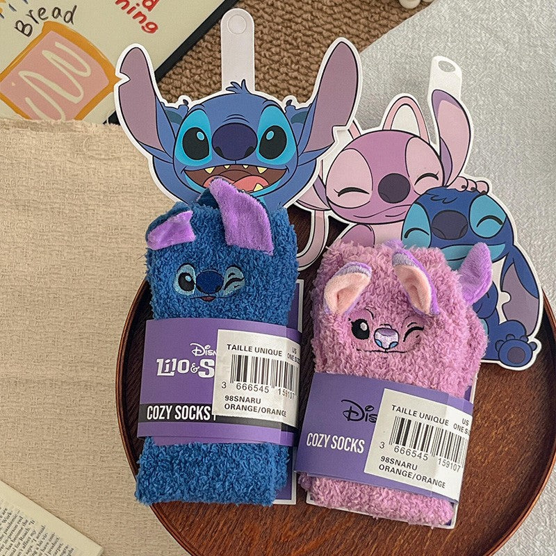 Disney Cute Stitch Cartoon Thermal Socks Coral Fleece Non Slip Floor Socks Cute Housewarming Present Christmas gift Couple socks