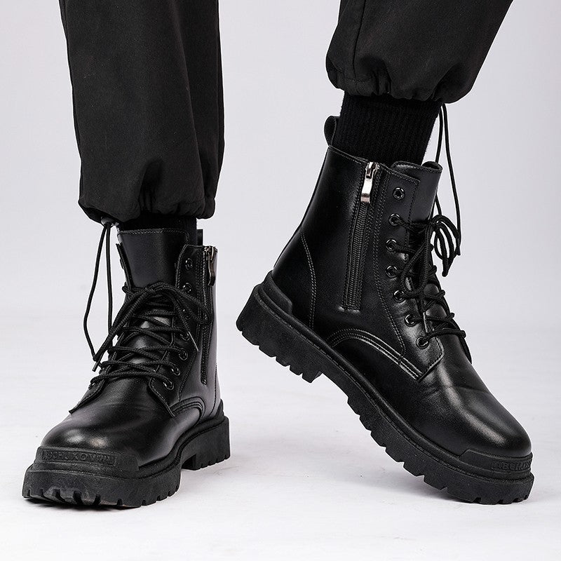 Men's Leather Boots Four Seasons Outdoor Casual Hiking Boots Retro Fashion Work Boots Thick Bottom Ankle Boots Anti-slip Fleece