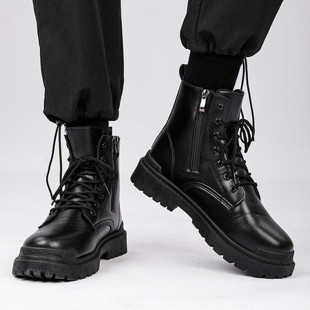 Men's Leather Boots Four Seasons Outdoor Casual Hiking Boots Retro Fashion Work Boots Thick Bottom Ankle Boots Anti-slip Fleece