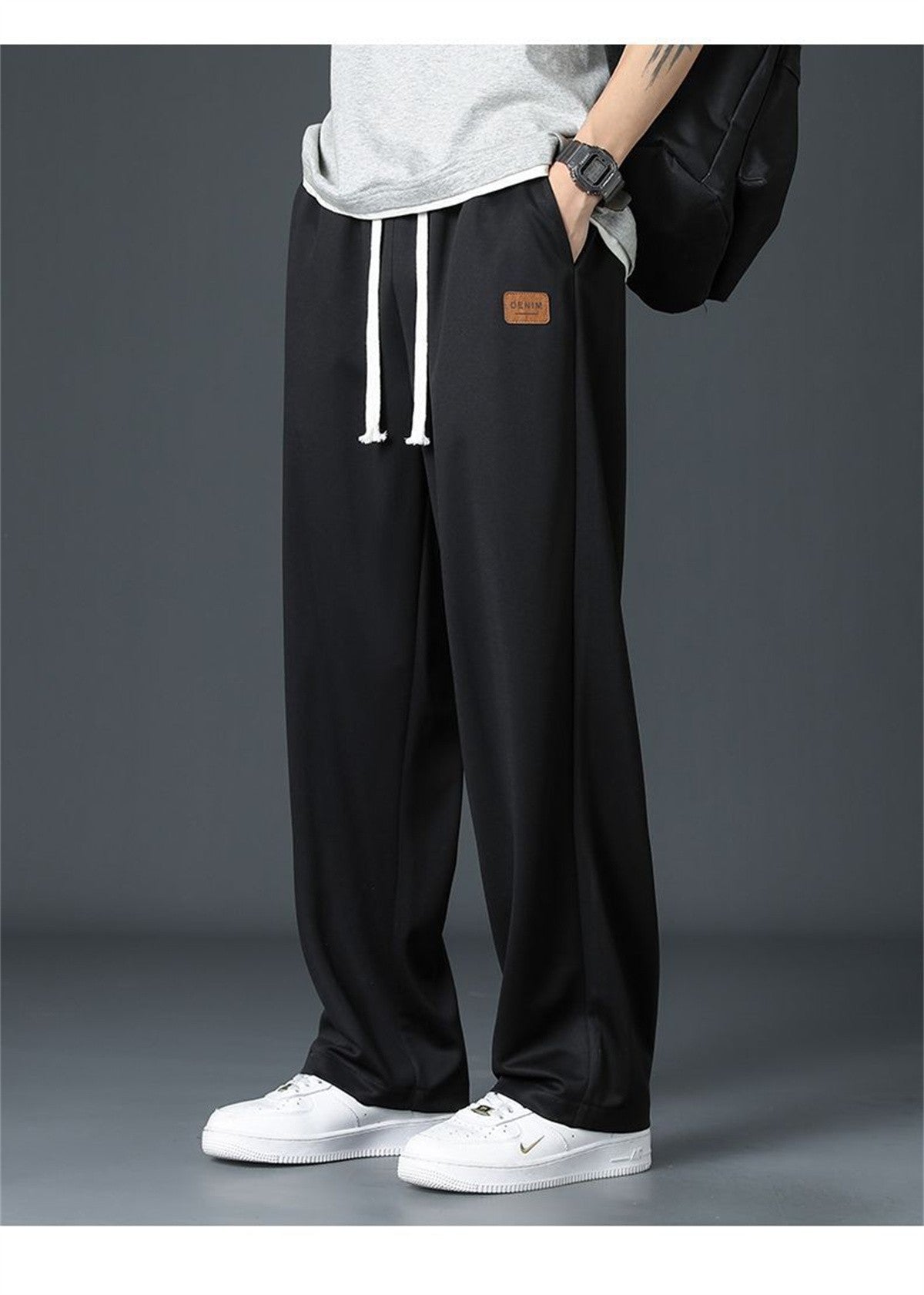 Black Straight Pants for Men's Summer Wide Leg Pants Casual Harajuku Student Pants High Street Trousers Gray Cool Sweatpants