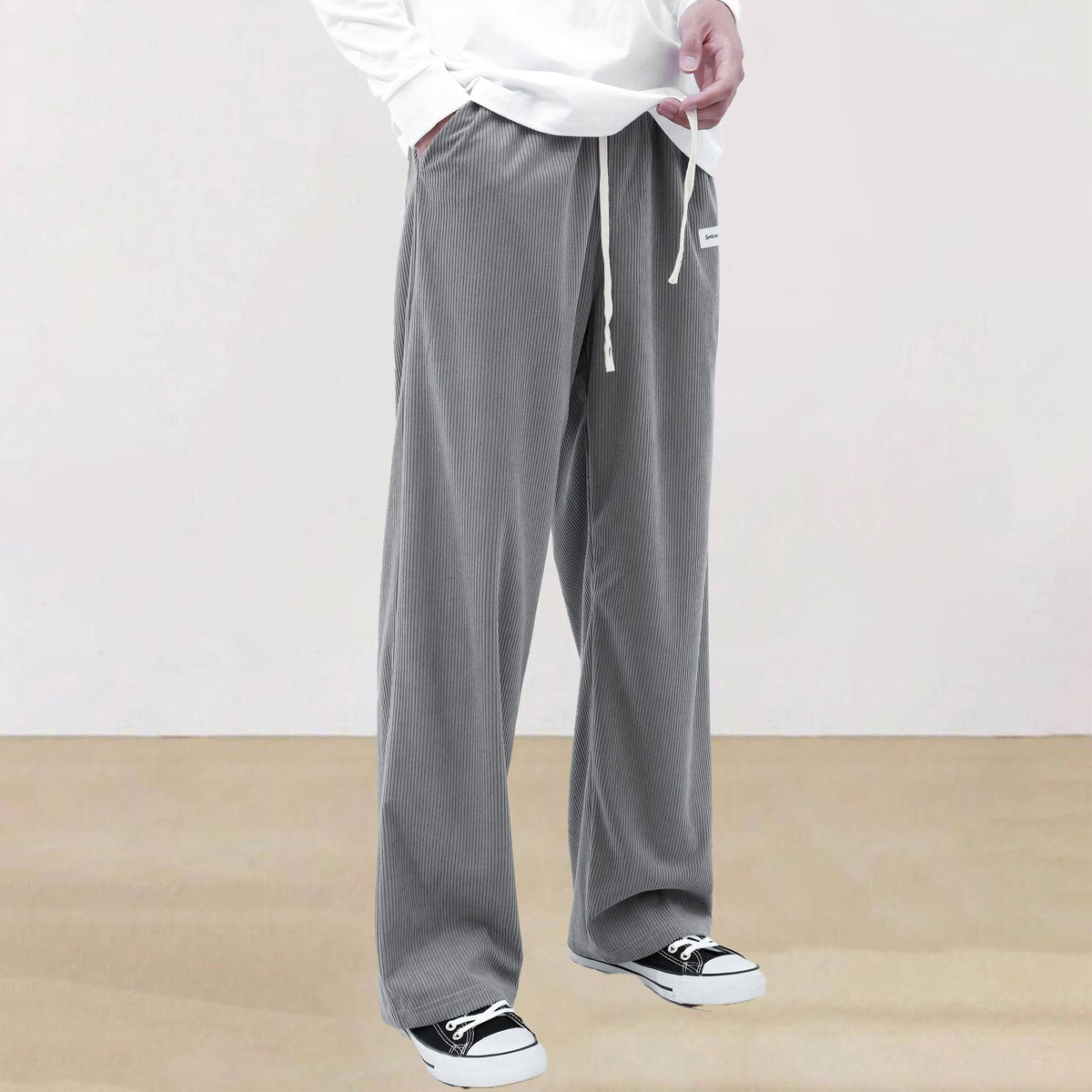 Mens Corduroy Joggers Pants Casual Cargo Pants Drawstring Elastic Waist Baggy Tapered Sweatpants with Pockets Outdoor Sweatpants