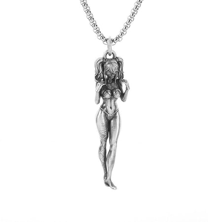 Silver-Plated Anime Mecha Beautiful Girl Girl Pendant Necklace Men and Women Hip-Hop Rock Punk Trendy Jewelry Gift