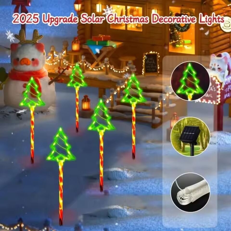 5PC/set Solar Candy Christmas Tree Garden Lights Outdoor Waterproof Lawn Lamp LED Decoration Stake Lights For Yard Festive Party