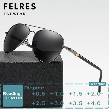 Pilot Men Classic Prescription Reading Sunglasses Black Lens Finished Presbyopic Readers Shade Outdoor Sun Glasses +1.0 to +4.0