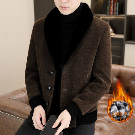 2024 Winter Woolen Jacket for Men Thick and Plush Warm Lapel Trench Coat Casual Business Wool Blends Social Streetwear Overcoat