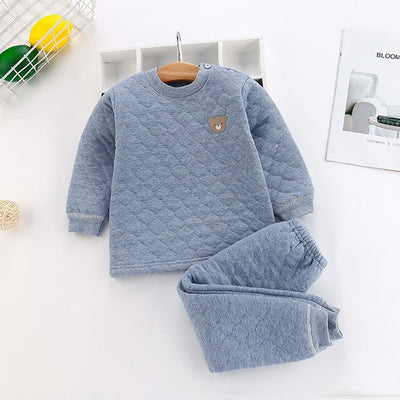 Winter Kids Pajamas For Baby Children Thermal Underwear Clothes Suit Three Layers Thick Cotton Toddler Boys Girls Sleepwear Set